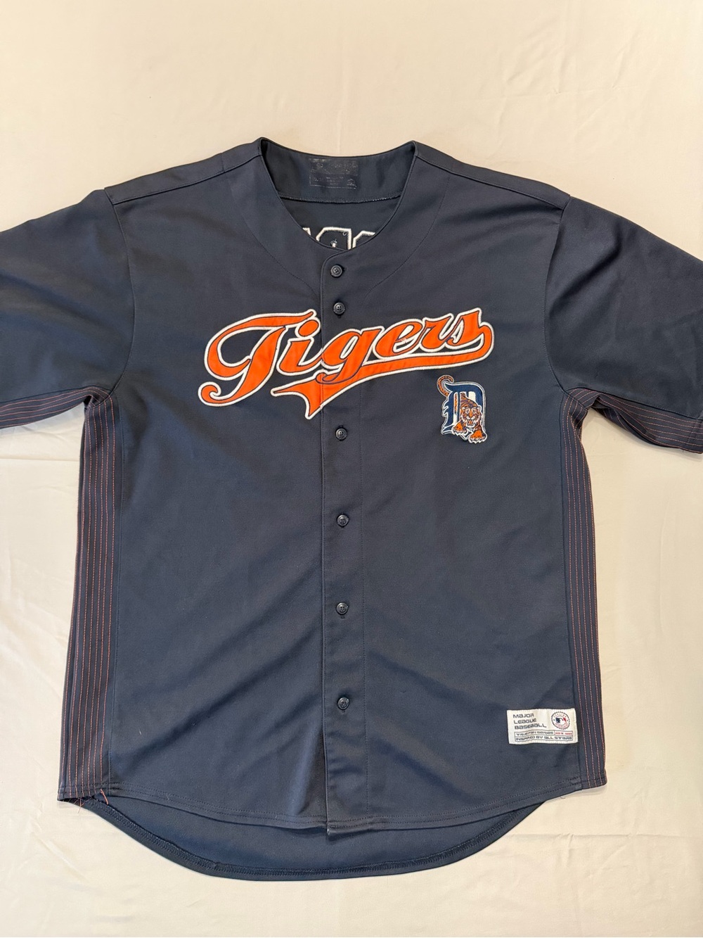 Detroit Tigers Navy and Orange Button-Front Baseball Jersey